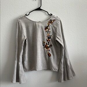 Zara Gray Long Bell Sleeves Top Size Small